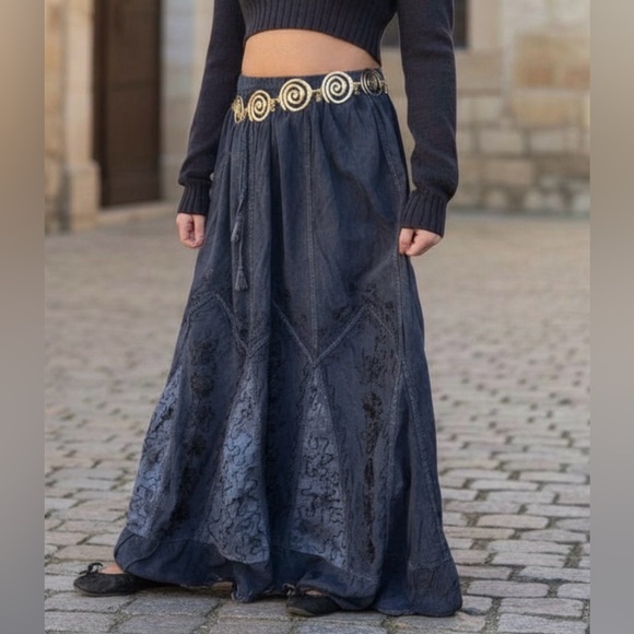 Puzzlestack Dresses & Skirts - Chic Whimsy Goth Ash Black Embroidered Maxi Skirt
